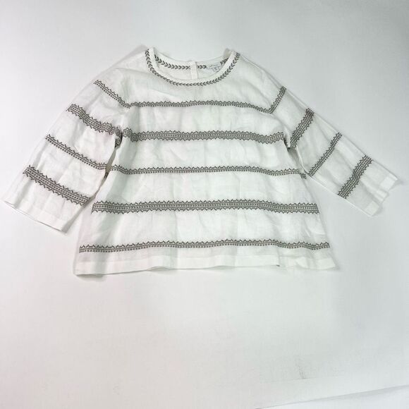 J. Jill Blouse Women's PXL Cross Stitch Embroidery Linen 3/4 Sleeve Top Shirt - Picture 1 of 11